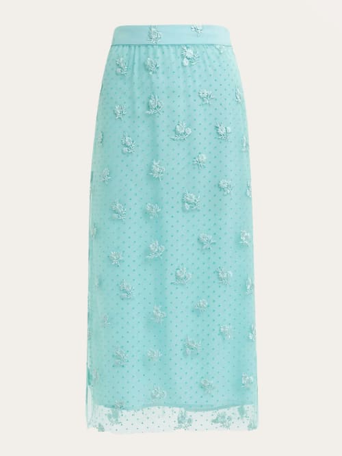 Photo de la pièce Jupe transparente bleue disponible à la location en ligne ou dans notre showroom à Paris