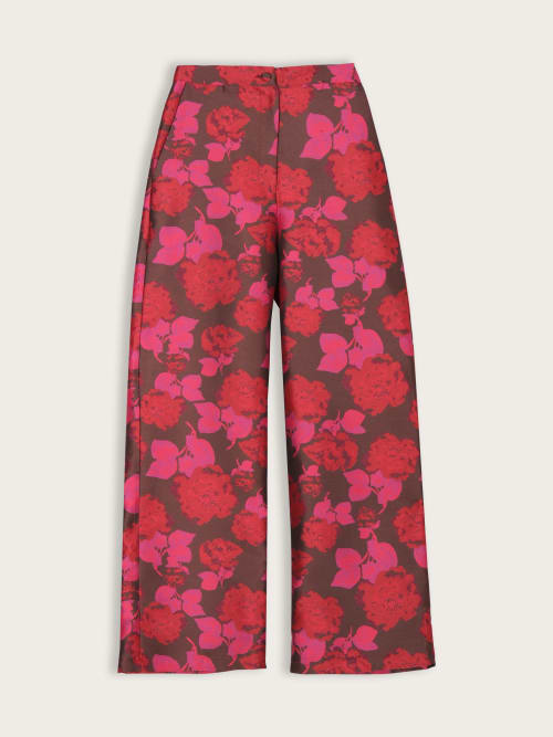 Pantalon Droit Fleuri Rouge