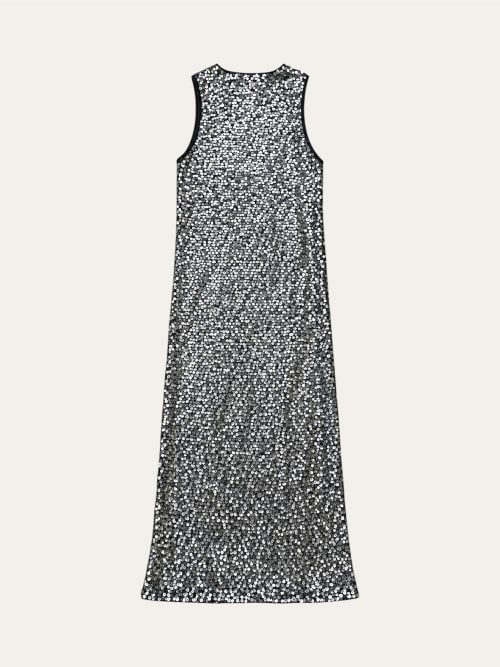 Photo de la pièce Robe argentée sequins disponible à la location en ligne ou dans notre showroom à Paris
