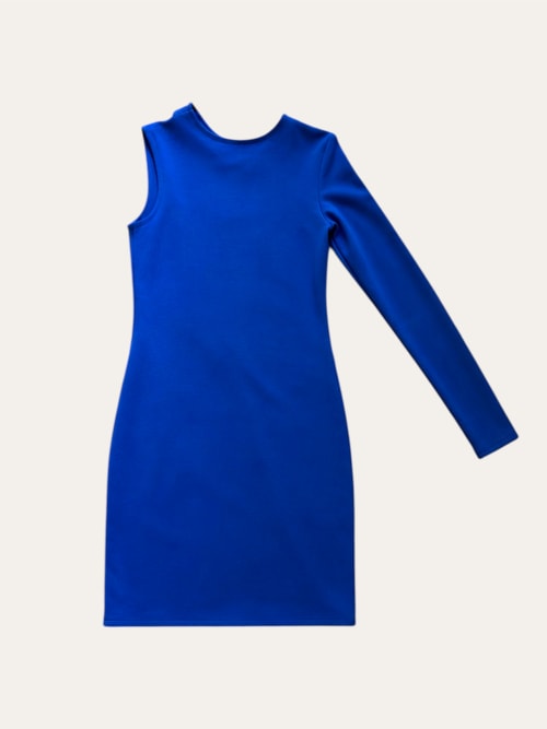 Photo de la pièce Robe bleue asymétrique disponible à la location en ligne ou dans notre showroom à Paris