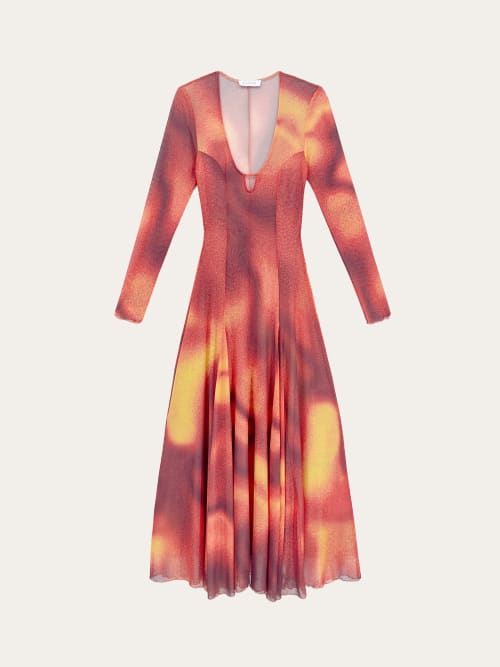 Photo de la pièce Robe longue orange disponible à la location en ligne ou dans notre showroom à Paris