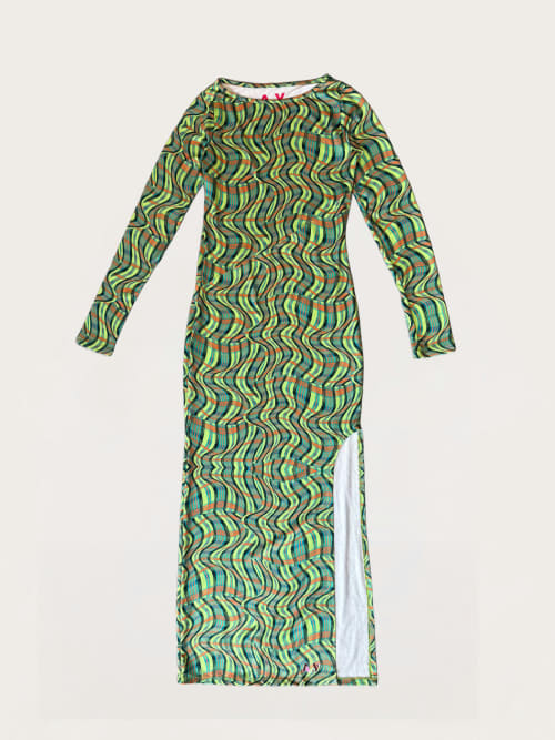 Photo de la pièce Robe longue verte à motifs disponible à la location en ligne ou dans notre showroom à Paris