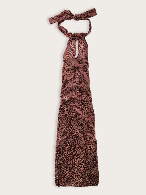 Photo de la pièce Robe longue violette bicolore léopard disponible à la location en ligne ou dans notre showroom à Paris