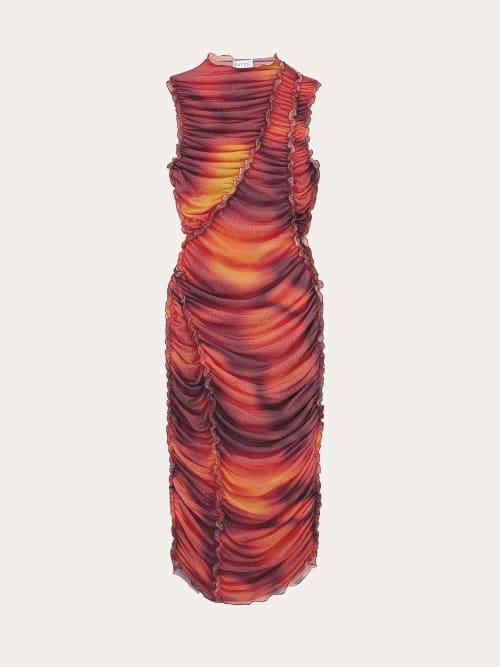 Photo de la pièce Robe mi-longue feu drapée  disponible à la location en ligne ou dans notre showroom à Paris