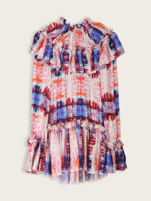 Photo de la pièce Robe psychédélique motif Amsterdam disponible à la location en ligne ou dans notre showroom à Paris