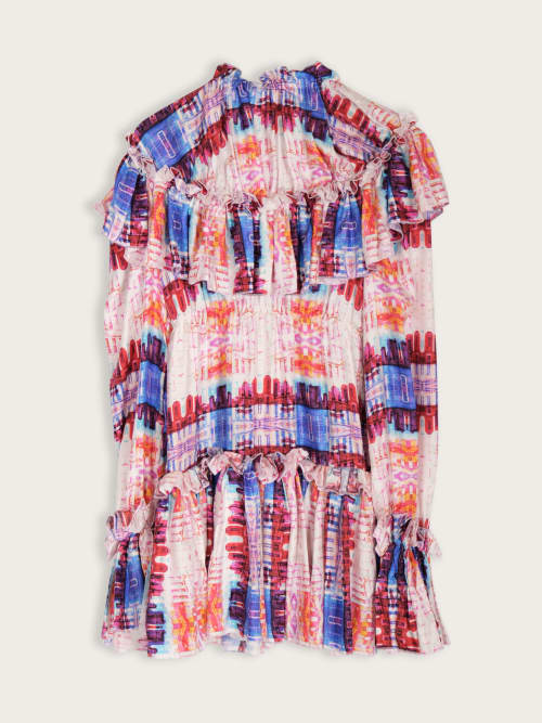 Photo de la pièce Robe psychédélique motif Amsterdam disponible à la location en ligne ou dans notre showroom à Paris