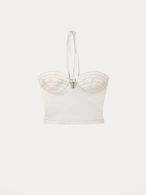 Photo de la pièce Top denim blanc disponible à la location en ligne ou dans notre showroom à Paris