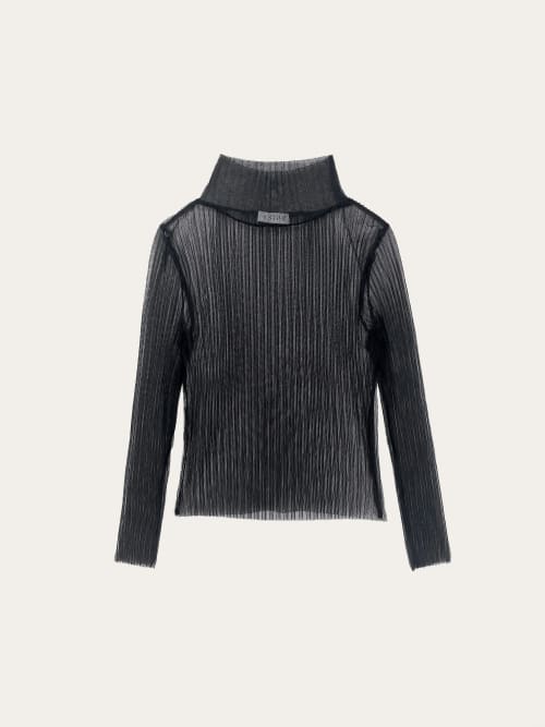 Photo de la pièce Top en mesh transparent noir col montant  disponible à la location en ligne ou dans notre showroom à Paris