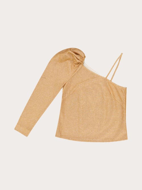 Photo de la pièce Top one shoulder cuivre pailleté  disponible à la location en ligne ou dans notre showroom à Paris