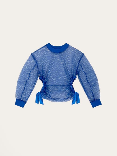 Photo de la pièce Top transparent cintré bleu à motifs transparent disponible à la location en ligne ou dans notre showroom à Paris