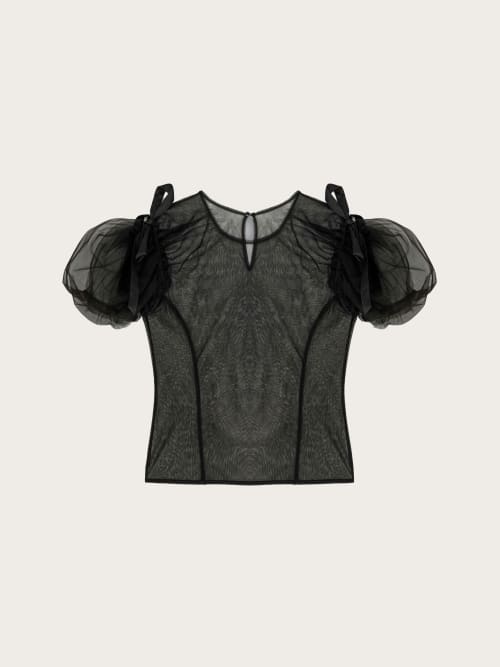 Photo de la pièce Top transparent noir manches courtes bouffantes disponible à la location en ligne ou dans notre showroom à Paris