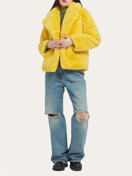 Veste Courte Jaune Effet Fourrure