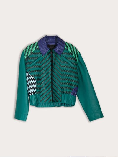 Photo du produit Bomber en Cuir Tressé Vert et Bleu