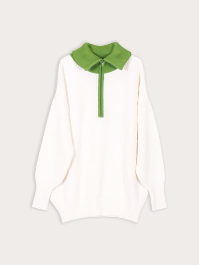 Photo du produit Pull Long Col Montant Zippé Blanc Cassé