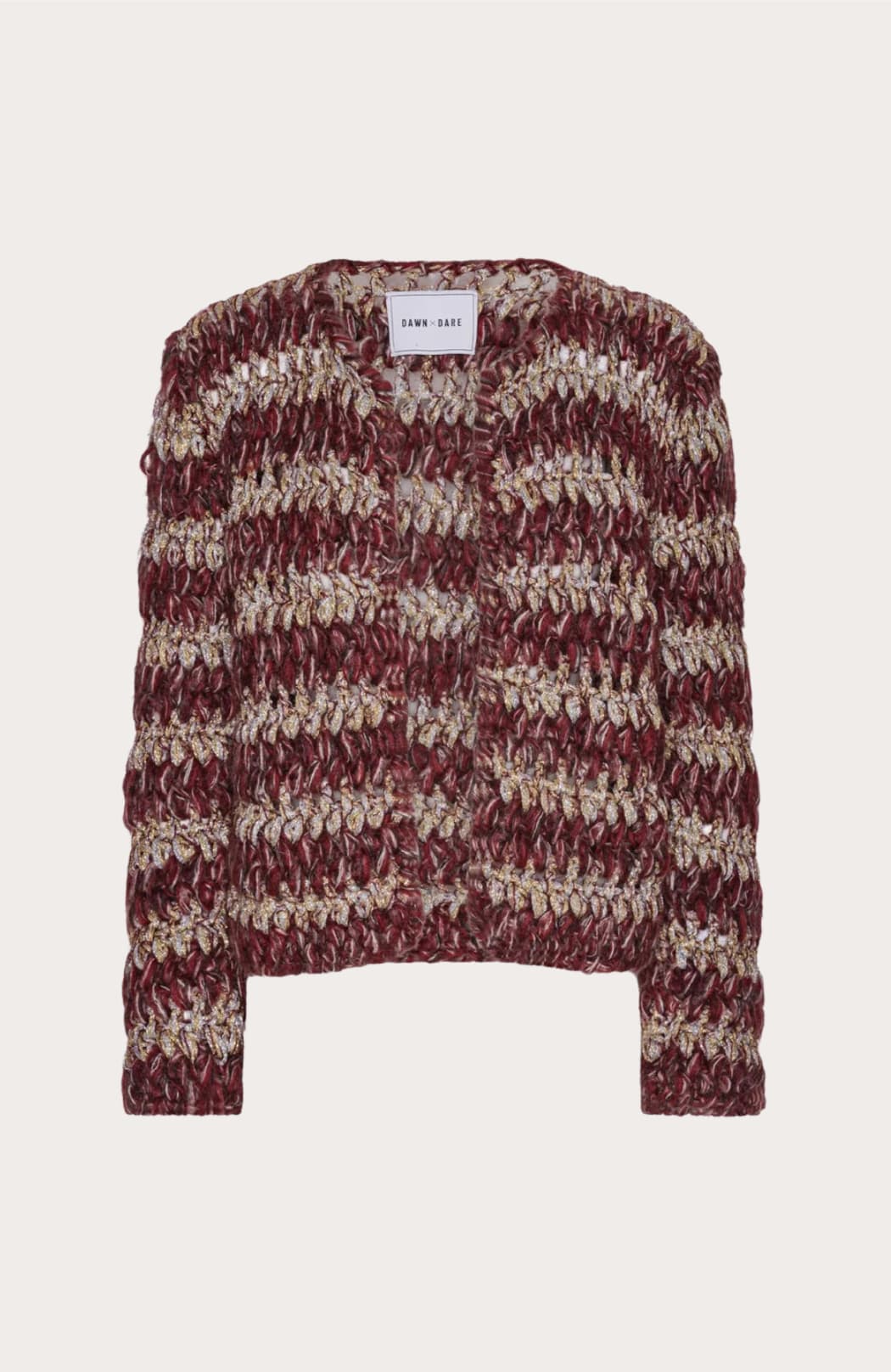 Photo principale du produit Cardigan en maille bordeaux et paillettes de la marque Dawn x Dare