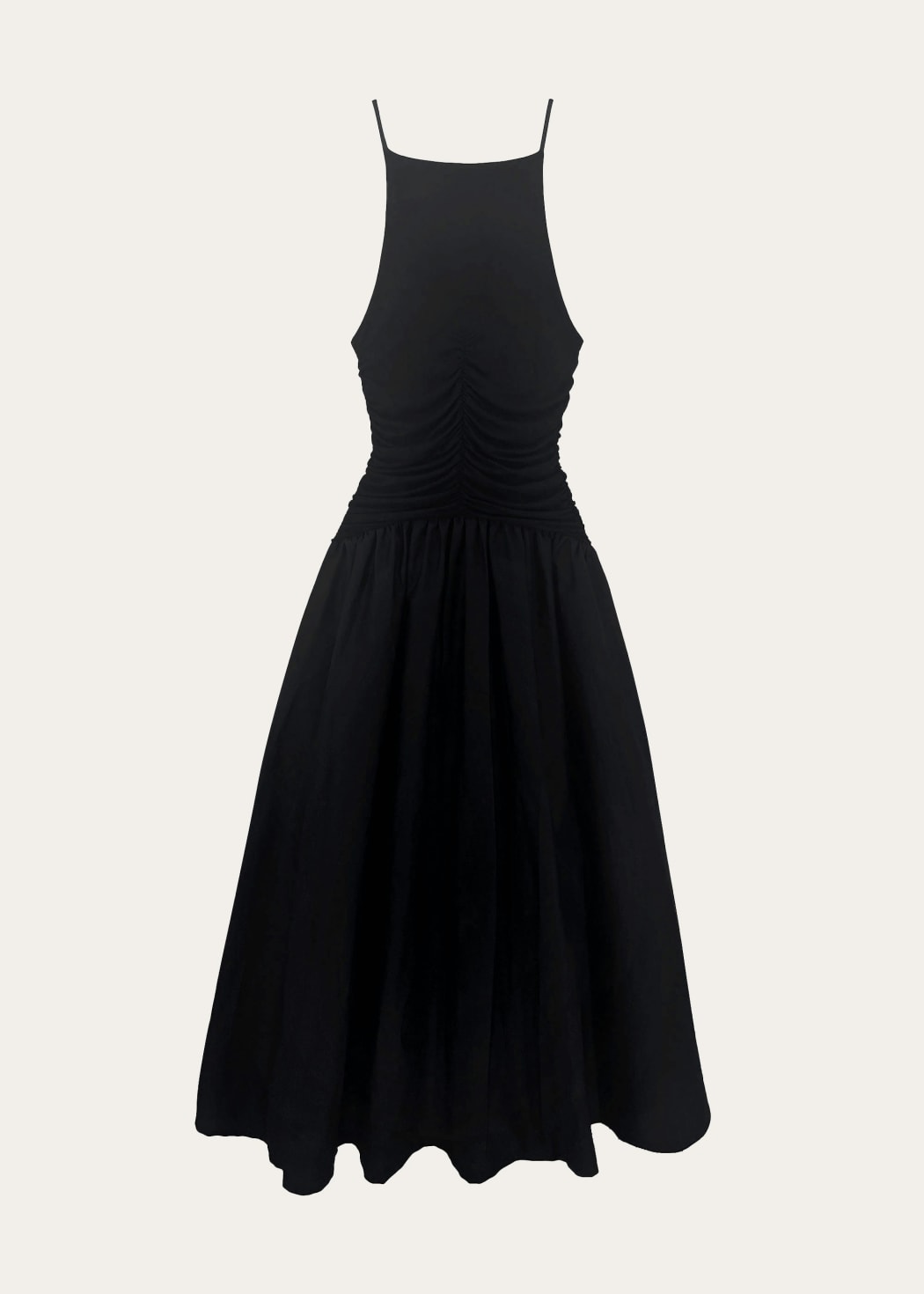 Photo principale du produit Robe longue noire bi-matière à bretelles de la marque Esthé