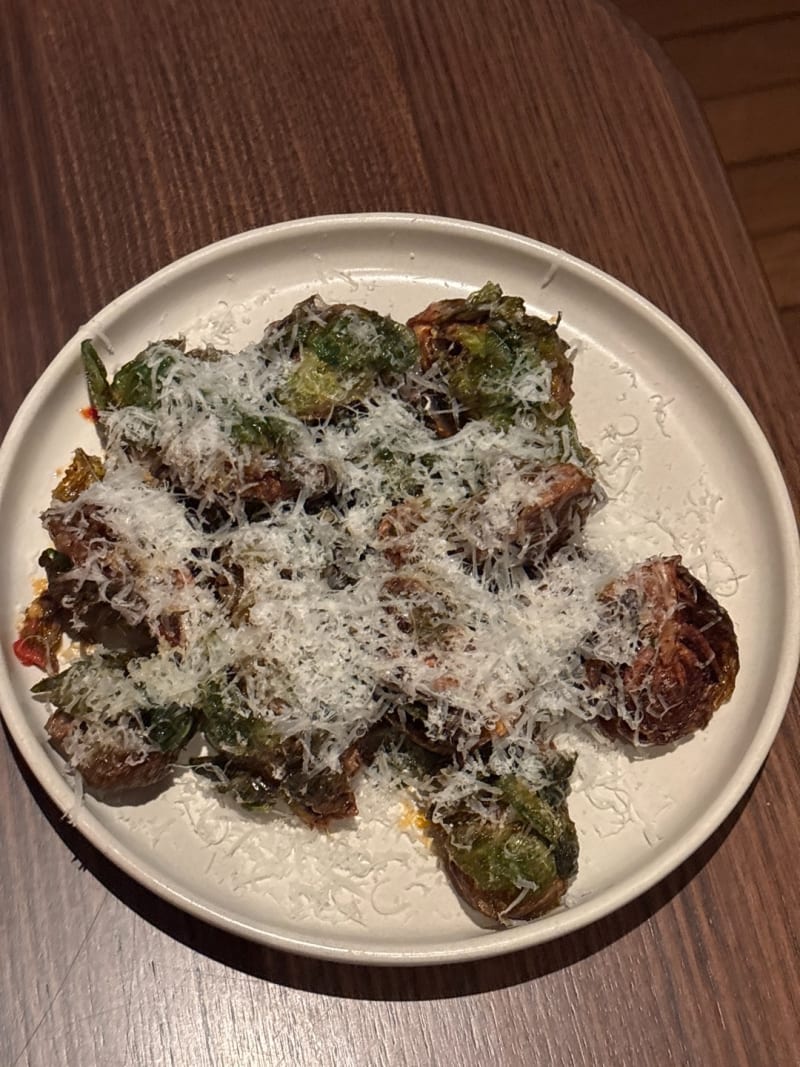 Fried Brussel Sprouts, Szechuan, Chilli, Pecorino (V/gf) S18 at Folly's Bar & Bistro