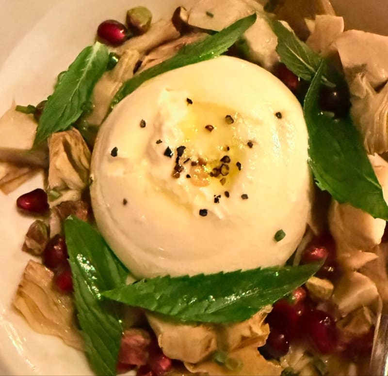 Burrata, Artichokes, Pomegranate, Pistachio, Balsamic at Otto Ristorante