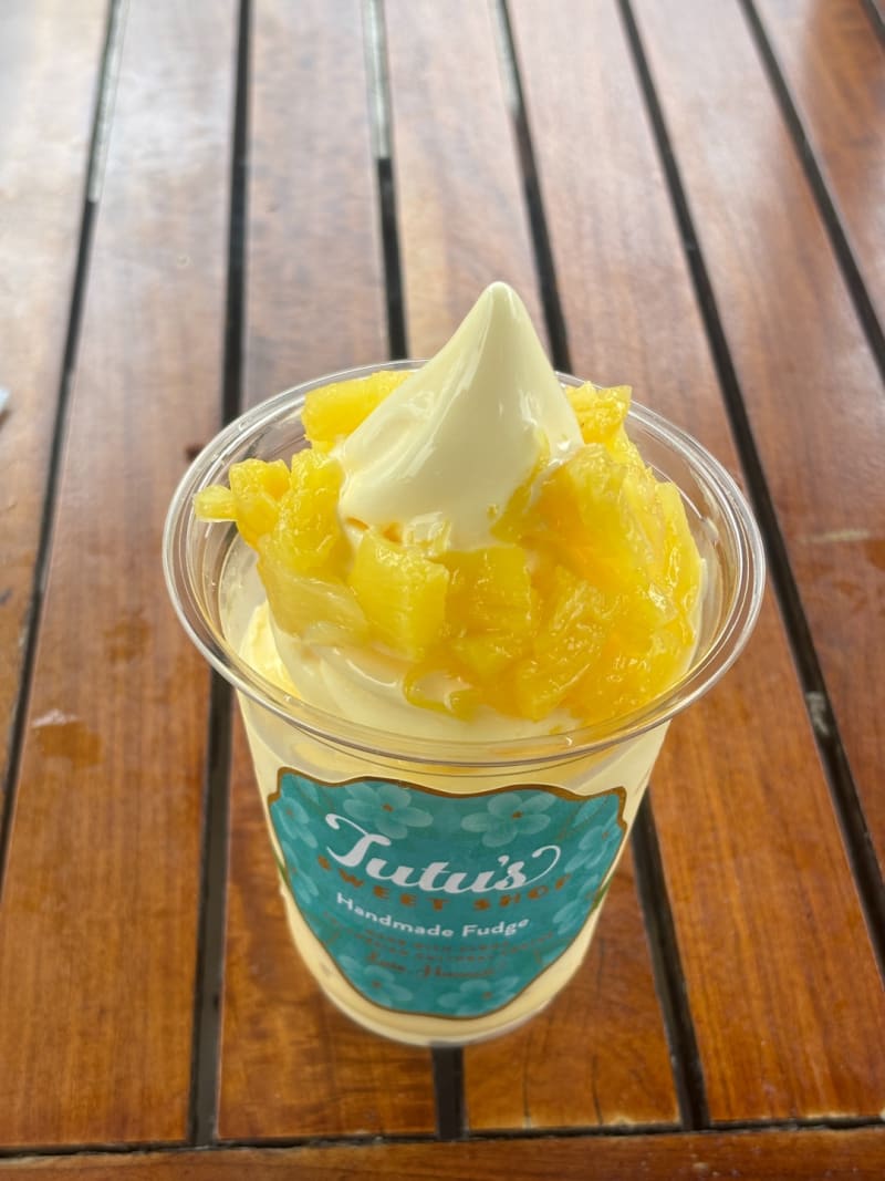 Pineapple Dole Whip with Pineapple Chunks at Tutu's Sweet Shop