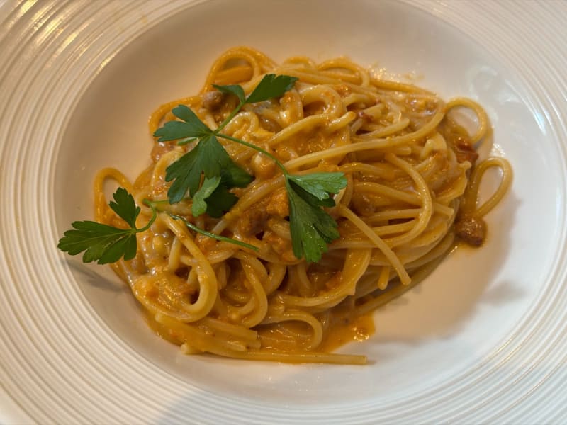 Spaghetti Sautéed with Fresh Sea Urchin, Light Salt and Garlic at Taormina Sicilian Cuisine