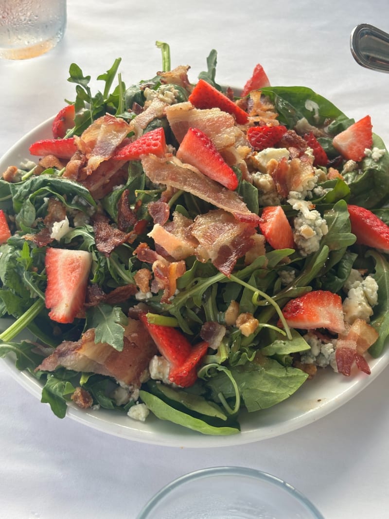Spinach, Arugula, Gorgonzola, Strawberries, Bacon at Kai Eats + Drinks