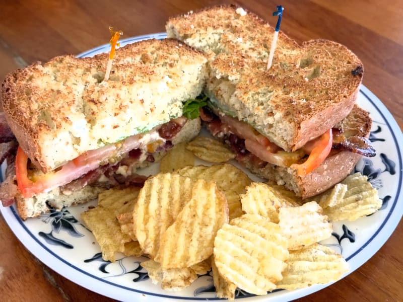 BLT on Onion Dill Bread at The Coffee Shack