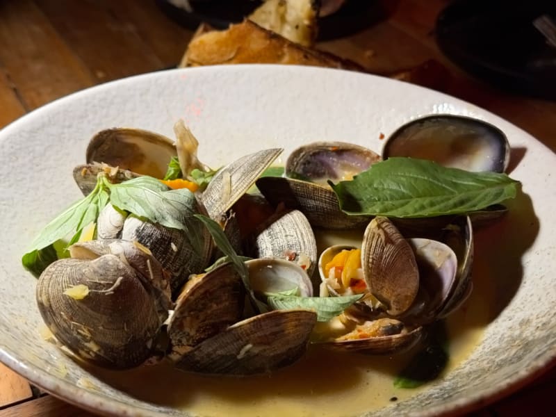 Steamed Clams with Housebaked Focaccia at The Crouching Lion