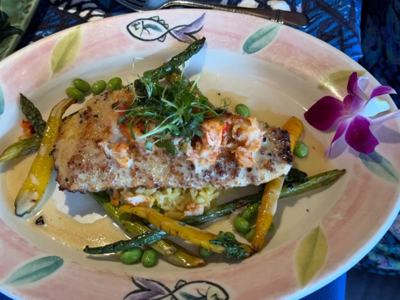 Hawaiian Kanpachi with Crab & Lobster in a Macadamia Nut Crust at Mama's Fish House