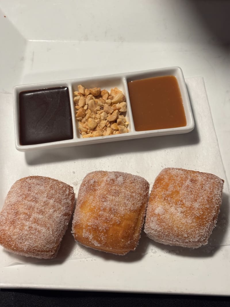 Malasadas - Caramel and Chocolate Sauces with Peanuts at Star Noodle