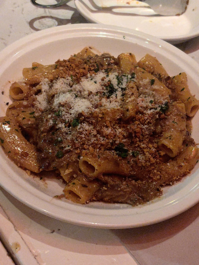 Rigatoni, Genovese, Pangrattato at Bar Totti's