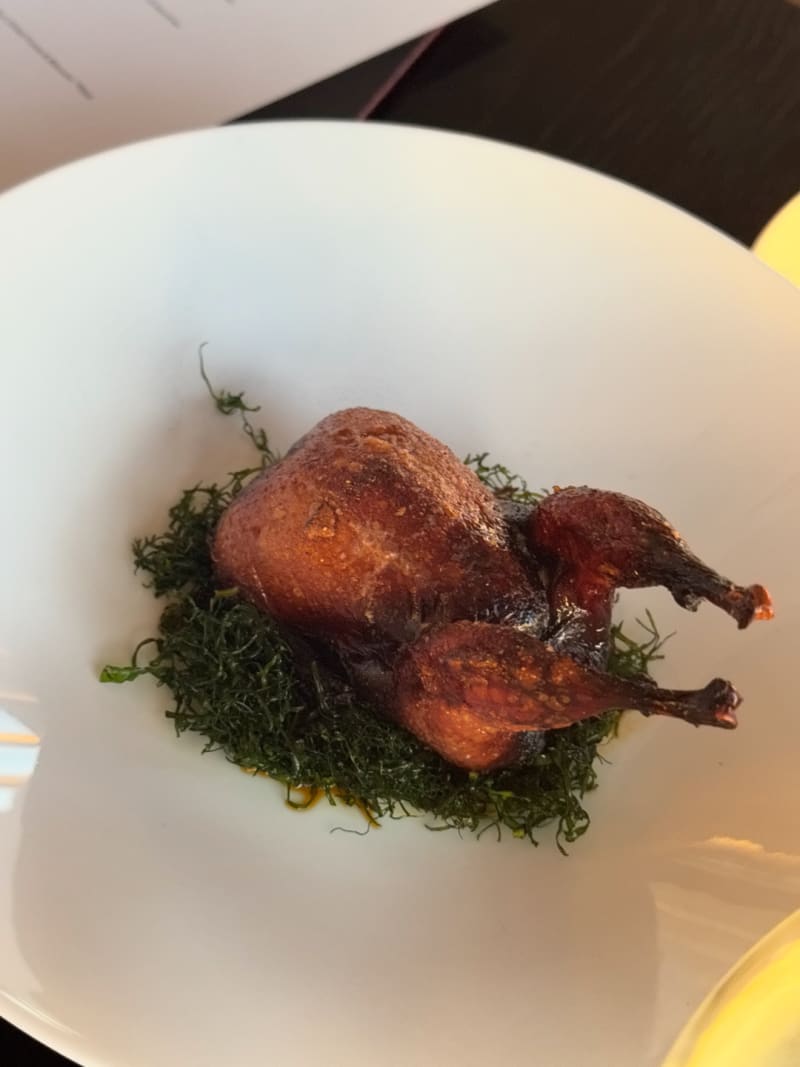 Five-spiced Quail with Quince, Hot Sauce & Broccoli Leaves at Infinity At Sydney Tower