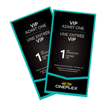 Cineplex Entertainment - Ensemble de deux (2) forfaits "VIP entrée"