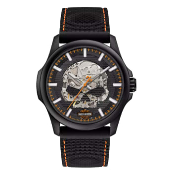 Bulova Harley Davidson Men s Black Dial Orange Accents Stainless Steel Watch AIR MILES