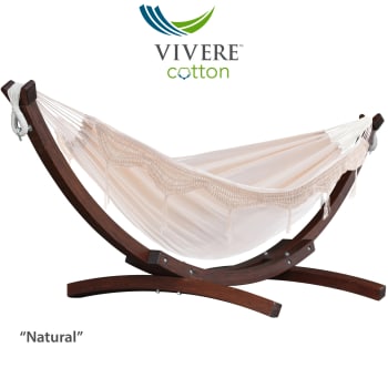 Vivere Cotton Hammock with Solid Pine Stand - Natural