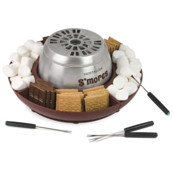 NOSTALGIA™ Indoor Electric Stainless Steel S'mores Maker with 4 Lazy Susan Compartment Trays