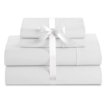 Cuddle Down DELUXE IMPRESSIONS Collection Portuguese 100% Sateen Finish Cotton 500TC 4-Piece Sheet Set - WHITE - KING