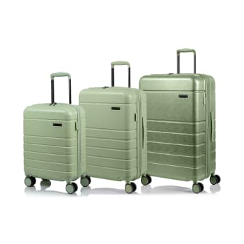 Ensemble de valises de 3 pièces dures extensibles de la collection Linen de CHAMPS - Vert