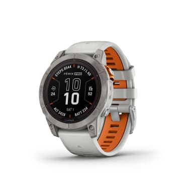 Garmin® fēnix® 7 Pro Sapphire Solar Edition Smartwatch - Titanium with Fog Gray/Ember Orange Band - 47mm