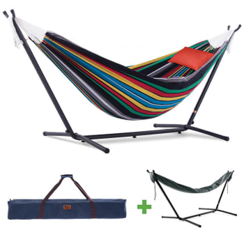 Vivere - Cotton Hammock with Steel Stand, Pillow, Hammock Sleeve Cover and Carry bag Rio Night