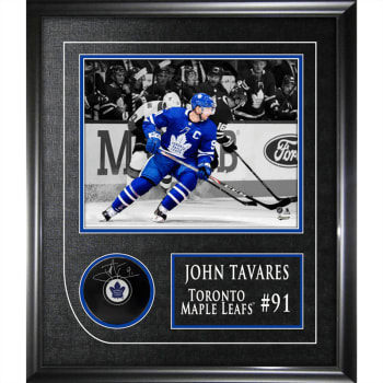 Frameworth John Tavares Signed Framed Toronto Maple Leafs Puck With Action Photo