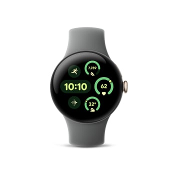 Montre Pixel Watch 3 41 mm de Google avec boîtier en aluminium champagne doré et bracelet sport vert lichen