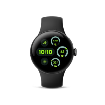 Montre Pixel Watch 3 (45 mm) de Google - Montre Intelligente technologie Android avec Suivi Cardiaque, Course Avancée avec Fitbit, Analyse Fitness, Batterie 24H - Boîtier en Aluminium Noir Mat - Bracelet Obsidienne - Wi-Fi