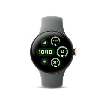 Montre Pixel Watch 3 (45 mm) de Google - Montre Intelligente technologie Android avec Suivi Cardiaque, Course Avancée avec Fitbit, Analyse Fitness, Batterie 24H -Boîtier en Aluminium Vert lichen Mat - Bracelet Vert lichen - Wi-Fi