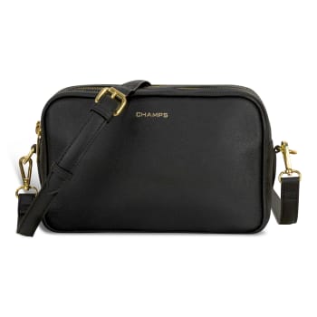 CHAMPS Gala Collection Leather Double-Zip Shoulder Bag - Black