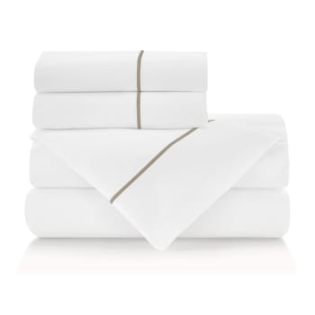 Cuddle Down Hotel 300TC 4-Piece Sheet Set - White/Stone-King