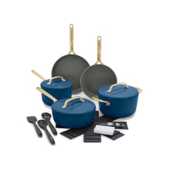 GreenPan ™ GP5 Colors Ceramic Nonstick 11-Piece Cookware Set Champagne Handles - Marine Blue
