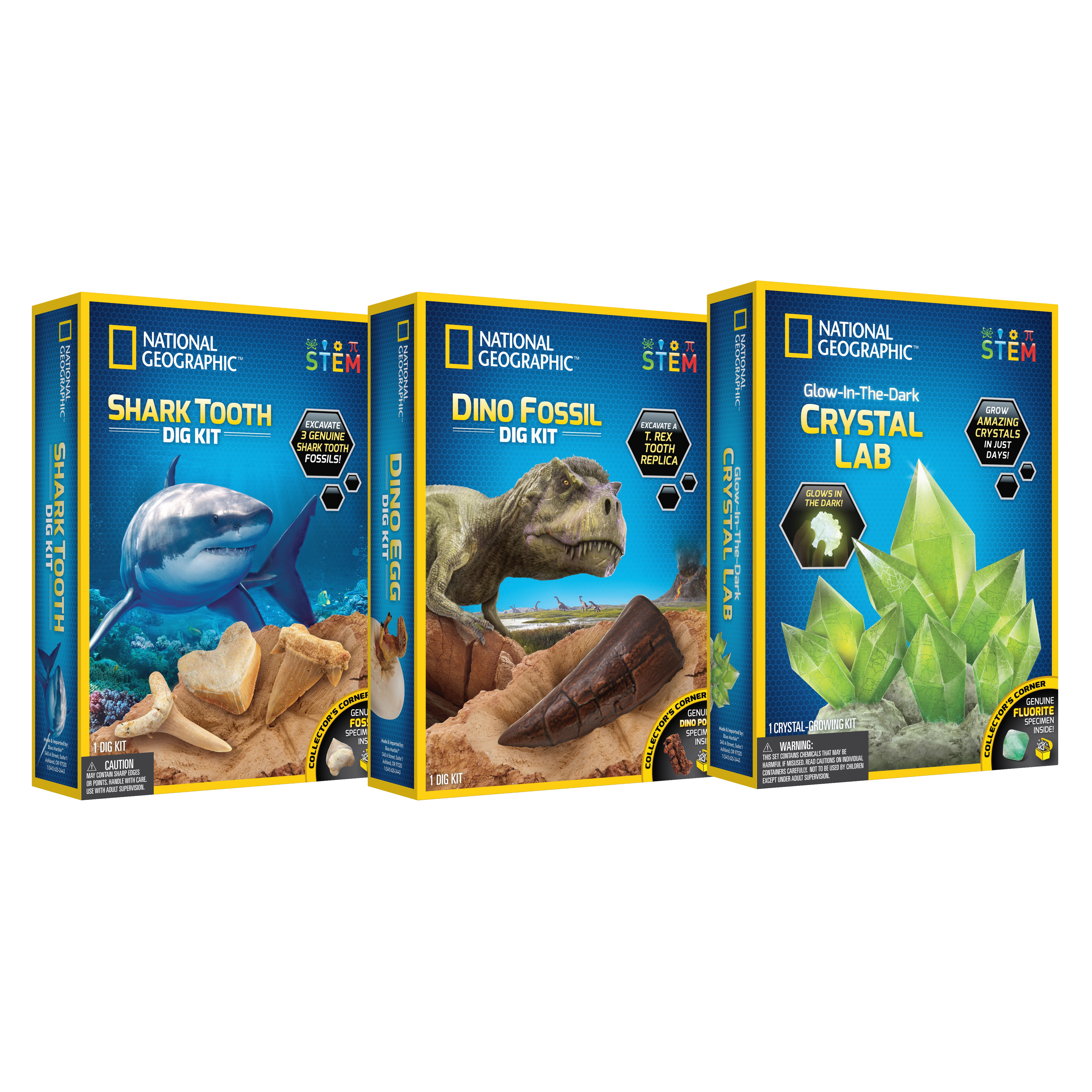 National Geographic Science Kit Bundle (Dino Fossil Shark Tooth and Crystal  Lab)