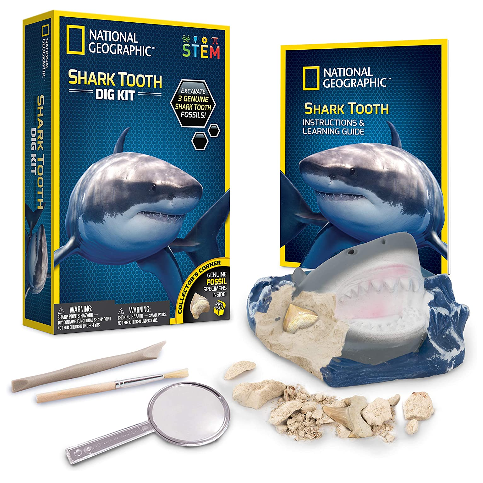 National Geographic Science Kit Bundle (Dino Fossil Shark Tooth and Crystal  Lab)