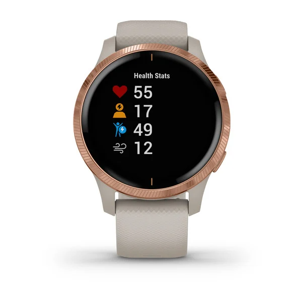 Garmin® Venu® GPS Smartwatch – Rose Gold with Light Sand Band