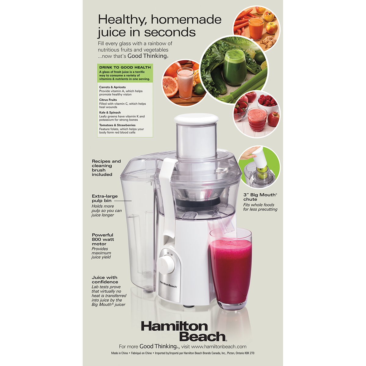 Hamilton Beach Big Mouth Juice Extractor, White